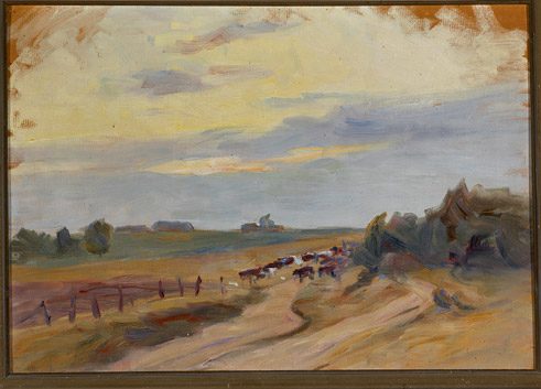 Marie Seeck (Deutschland, 1861-1935), „Ostpreussische Landschaft“, Öl auf Pappe