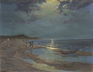 Vytautas Čiučelis (Litauen), „Nachts an der Ostsee“, Öl auf Leinwand