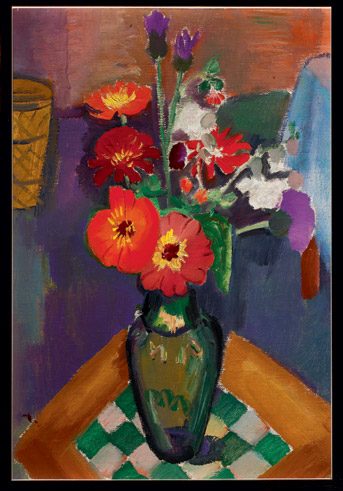 Pranas Domšaitis (Deutschland, 1881-1965), „Blumen vor Lila“, ca. 1935, Öl auf Leinwand