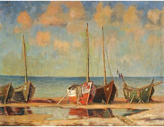 Ilja Dresmanis (Lettland), „Fischerboote am Ostseestrand“, Öl auf Leinwand