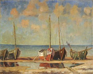 Ilja Dresmanis (Lettland), „Fischerboote am Ostseestrand“, Öl auf Leinwand