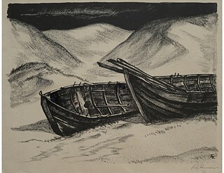 Fritz Kempe (Deutschland, 1898-1971), „Boote in den Dünen“, Graphitlitho