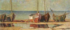 Ilja Dresmanis (Lettland), „Fischerboote am Ostseestrand“, Öl auf Leinwand