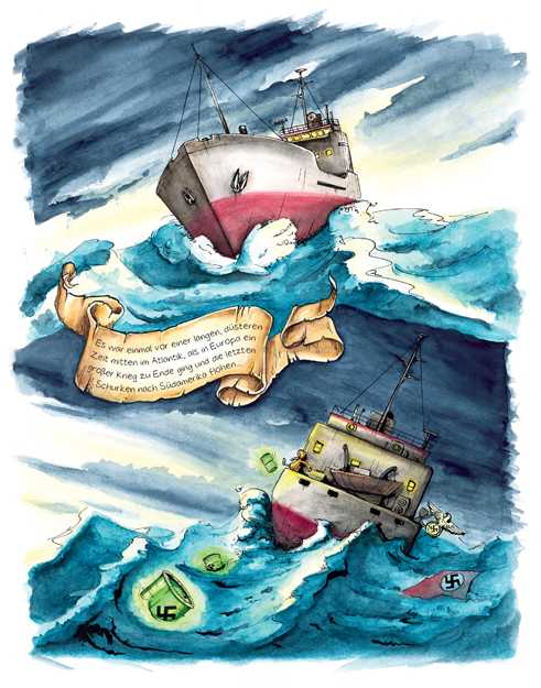 Ausschnitt aus „Jahdolf und das Großkaribische Reich” von Stephan Scheler (Text) und Nikolai Becker (Illustrationen) © Metronom Verlag 2014