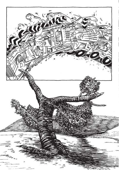Ausschnitt aus „Mensch wie Gras wie” von Dietmar Dath (Text) und Oliver Scheibler (Illustrationen) © Verbrecher Verlag 2014