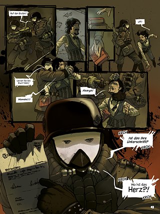 Ausschnitt aus „Steam Noir: das Kupferherz 3” von Verena Klinke (Text) und Felix Mertikat (Illustrationen) © Cross Cult 2013