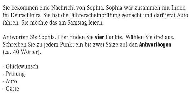 Exemplarische Aufgabenstellung Niveau A2, aus: Trainingsmaterial für Prüfende