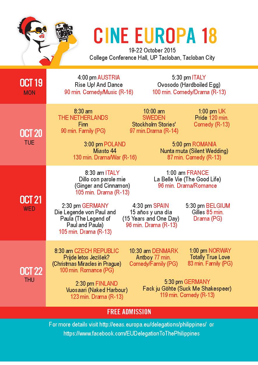 Screening Schedule Cine Europa 18 Tacloban City