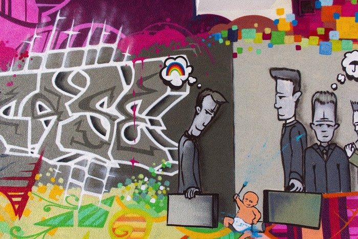 Kochstraße: graue Menschen in bunter Stadt