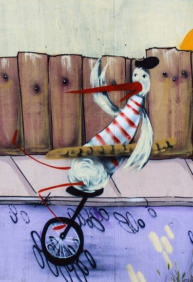 Wilhelm-Leuschner-Platz: Storch auf dem Einrad