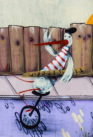 Wilhelm-Leuschner-Platz: Storch auf dem Einrad