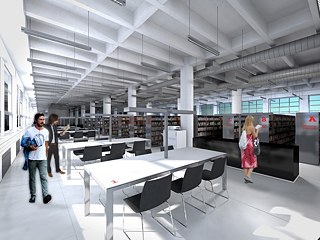 Bibliotheksinnenraum im 15. Gebäude © Archiv des Baťa Instituts