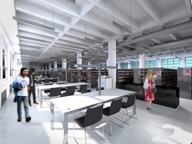 Bibliotheksinnenraum im 15. Gebäude © Archiv des Baťa Instituts