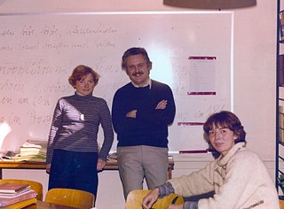 Lehrerzimmer im Jahr 1978. Im FotoErika Guri, Friedrich Griesheimer und Gunhild Goineau.