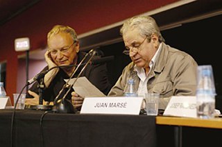 Uwe Timm und Juan Marsé während einer Veranstaltungs des Goethe-Instituts Barcelona.