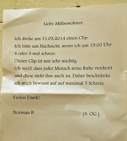 Liebe Mitbewohner ...