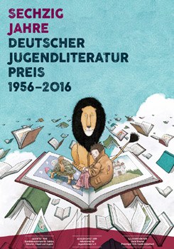 Plakat zum 60. Jahrestag des Deutschen Jugendliteraturpreises mit einer Illustration von David Wiesner, Preisträger der Sparte Bilderbuch 2015