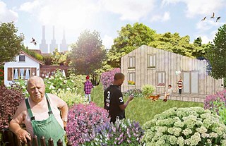 Collage for housing in garden plot;