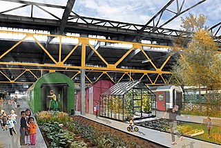 Collage for housing at trains station;