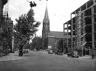 St. Mary's Church and Parochial School, October 9, 1949, as photographed by John P. Wymer.