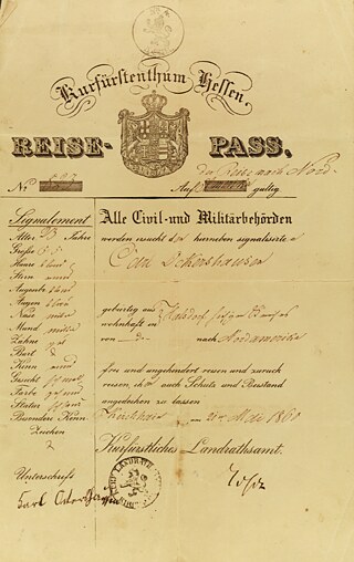 Hessischer Pass für Carl Ockershausen, 1860, ausgestellt in Kirchheim, der dem 23-Jährigen erlaubt, aus dem Dorf Halsdorf nach Nordamerika zu emigrieren.
