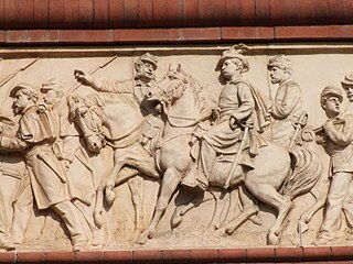 Soldaten in Buberls Fries am Pension Building, 2015.