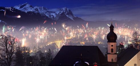 Church St. Anton with New Year's Fireworks