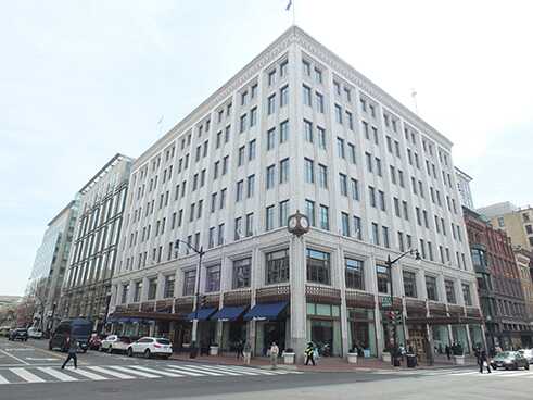 The Hecht Company's main downtown store was located at the southeast corner of 7th and F Streets, where Alexander and Moses Hecht, the sons of a German-Jewish merchant family from Baltimore, first opened a shop on March 20, 1896 at 515 Seventh Street. Photo 2015.