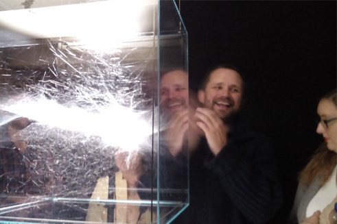 Tomás Saraceno with one of his spiderweb sculptures at his studio