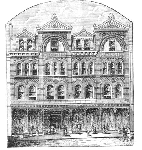 Lansburgh's Department Store, built in 1882, with an 1884 addition designed by German-American architect Adolf Cluss visible on the right.	