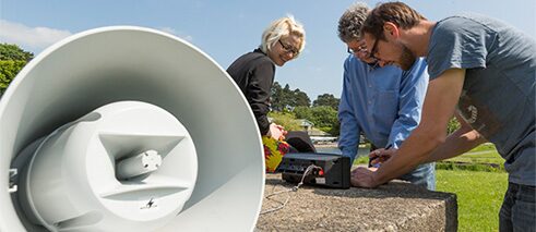 Testen der Klanginstallation in den Irish National War Memorial Gardens, Mai 2016