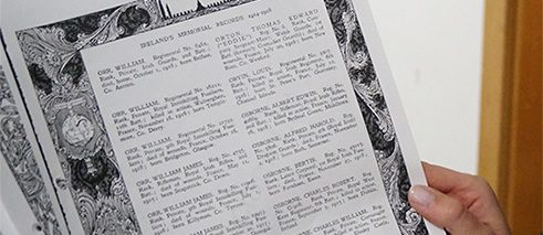 Copied page from Ireland’s Memorial Records at the recordings in Dublin City Council, April 2016