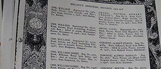 Copied page with surnames starting with an ‚O‘ from Ireland’s Memorial Records