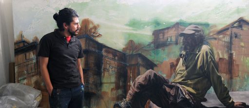 Alfredo Libre Gutierrez at his studio in Tijuana in 2009. Back then the painter and muralist portrayed the homeless (some of them American) in Tjuana in a series called Vagabundos. Libre Guiterrez is a crew member of the Tijuana based artist group Hem.  (c) Stefan Falke