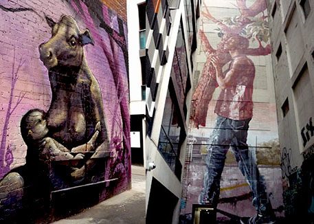 Street Art von Christopher Hancock (links) und Fintan Magee