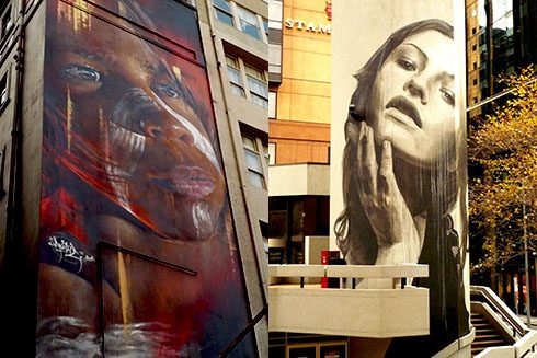 Graffiti-Kunst von Adnate (links) und Rone