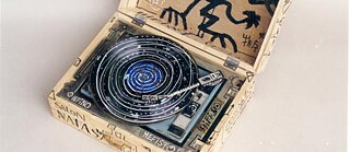 Mefisto and Arlekino transformed portable LP record-players, gouache and acrylic on unvarnished wooden case (inside and outside) and on inside metal fittings, 46 x 34 x 19 cm, 1998