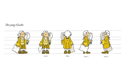 Zuerst zeichnet Flix den kleinen Goethe von allen Seiten - Von vorne, hinten, links, rechts 