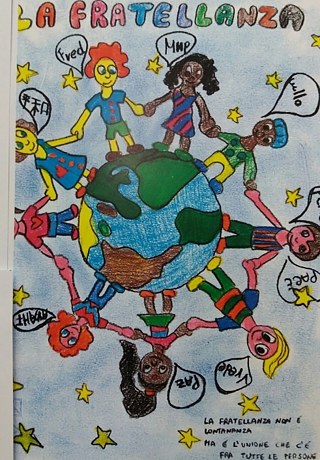 Dessin réalisé par les élèves de l’école primaire Pietro Mancini sur le thème de l’égalité entre les différentes cultures