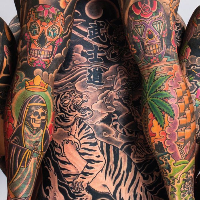 Close up of Rhys Gordon's tattoo art
