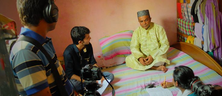 Ashraful Huq Babu is being interviewed by Amzad Hossain Dinar inside Geneva Camp in Dhaka: