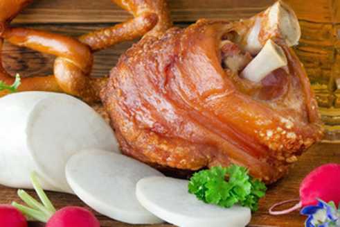 Bavarian pork knuckle give an Oktoberfest feel