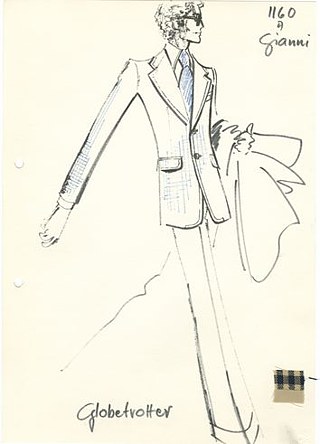 Hans-Jürgen Kammer: Archive Drawing of the men's model "Globetrotter" with fabric sample, 1974/75 