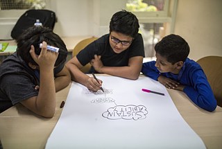 Future There - Schüler schreiben ein Plakat zum Thema "Sustainability"