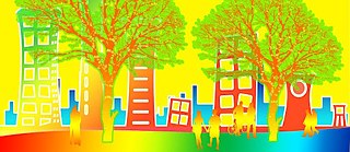 Illustration Stadt und Bäume