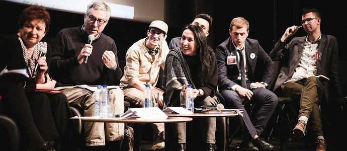 Vladimira Dvorakova, Didier Eribon und Shermin Langhoff mit Studenten