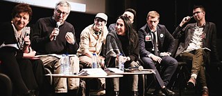 Vladimira Dvorakova, Didier Eribon und Shermin Langhoff mit Studenten