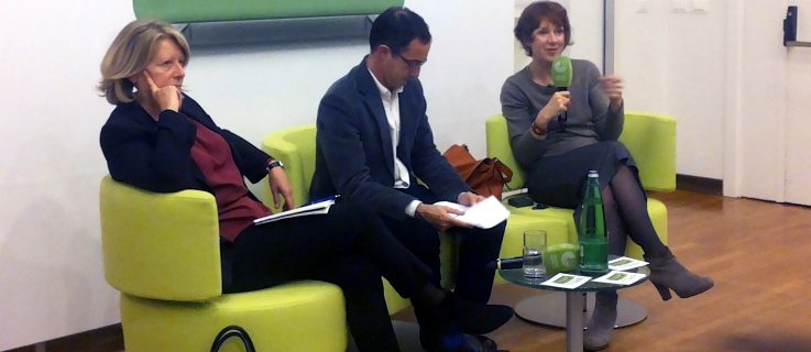 Vereinigte Staaten oder Republik? Debatte am 06.12.16 im Goethe-Institut Rom mit (v.l.n.r.) Adriana Cerretelli, Jacopo Zanchini und Ulrike Guérot
