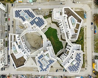 Vista aérea da cooperativa de habitação wagnisART | Munique