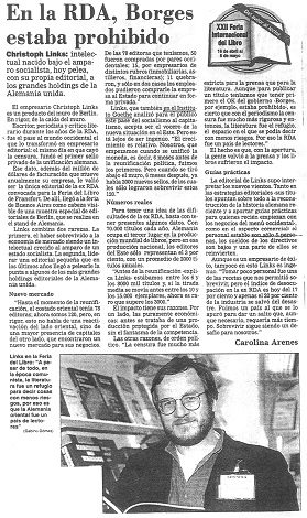 "Los libros en tiempos de incertidumbre – Estrategias editoriales desde Berlín Oriental". 1996.